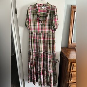 crown & ivy Pink and Green Plaid Maxi Dress